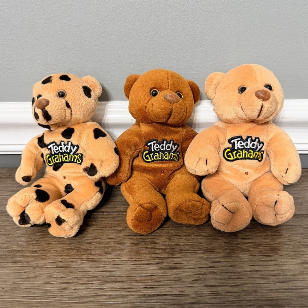 Vintage 1999 Nabisco Teddy Grahams Plush Set Honey Cinnamon Chocolatey Chip 3pc